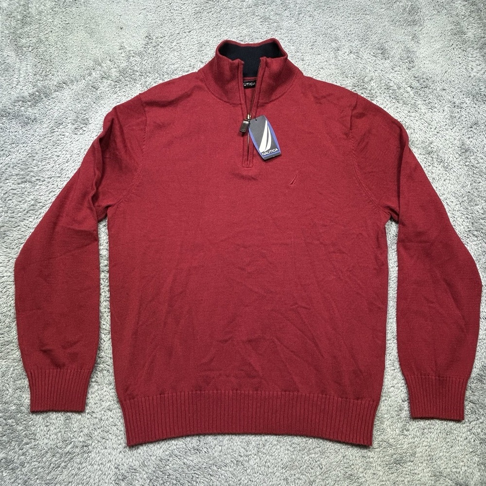 Nautica Pullover Men's M Vintage Red 1/4 Zip Long‎ Sleeve Casual Sweatshirt NEW